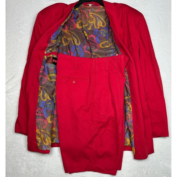 VTG 80s B Scene Red Blazer and Pleated Shorts Suit Set Men's Sz 32 Paisley Lined